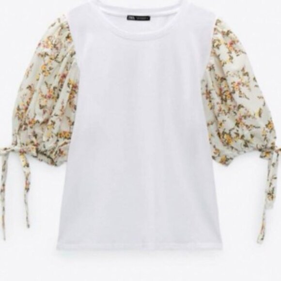 ZARA puff sleeve floral print cut and sew SIZE S  1165/026/250 - Picture 1 of 4